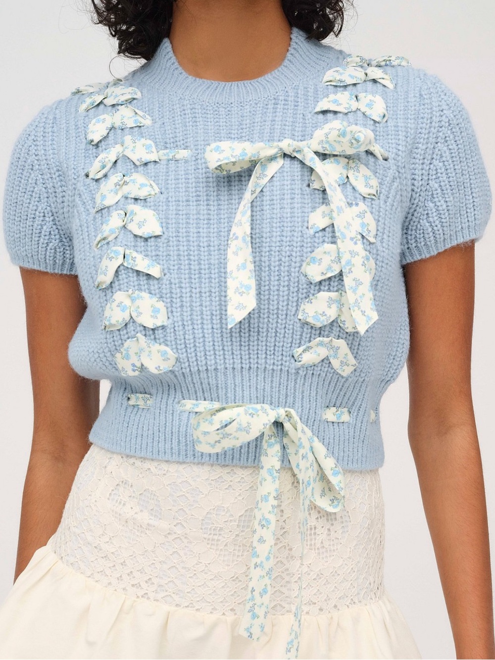 NWT (L) For Love & Lemons "Rosie Ribbon" Chunky Ribbons Knit Sweater Tee